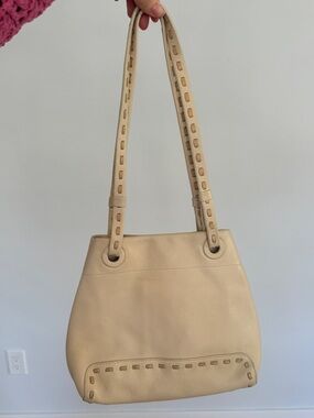 Monsac Cream Leather Shoulder Bag